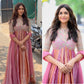 Rose Pink Striped Silk Anarkali Gown