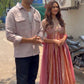 Rose Pink Striped Silk Anarkali Gown