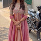 Rose Pink Striped Silk Anarkali Gown