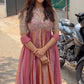 Rose Pink Striped Silk Anarkali Gown