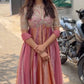 Rose Pink Striped Silk Anarkali Gown