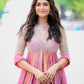 Rose Pink Striped Silk Anarkali Gown