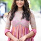 Rose Pink Striped Silk Anarkali Gown