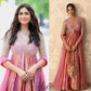 Rose Pink Striped Silk Anarkali Gown
