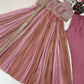 Rose Pink Striped Silk Anarkali Gown