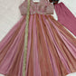 Rose Pink Striped Silk Anarkali Gown