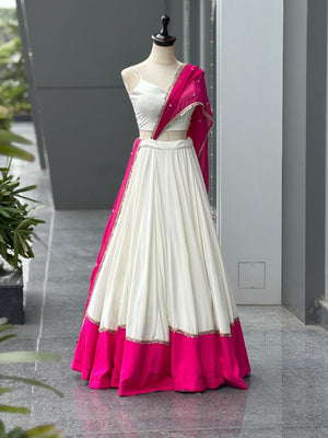 Ivory Pink Cotton Lehenga with Mirror Lace