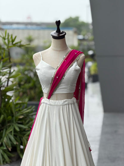 Ivory Pink Cotton Lehenga with Mirror Lace