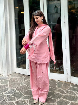 Pink Mul Chanderi Kurta with Farshi Salwar