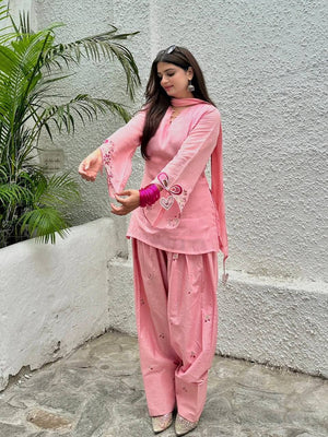 Pink Mul Chanderi Kurta with Farshi Salwar