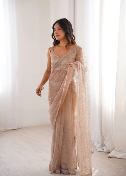 Violet Shimmer Sequin Net Saree