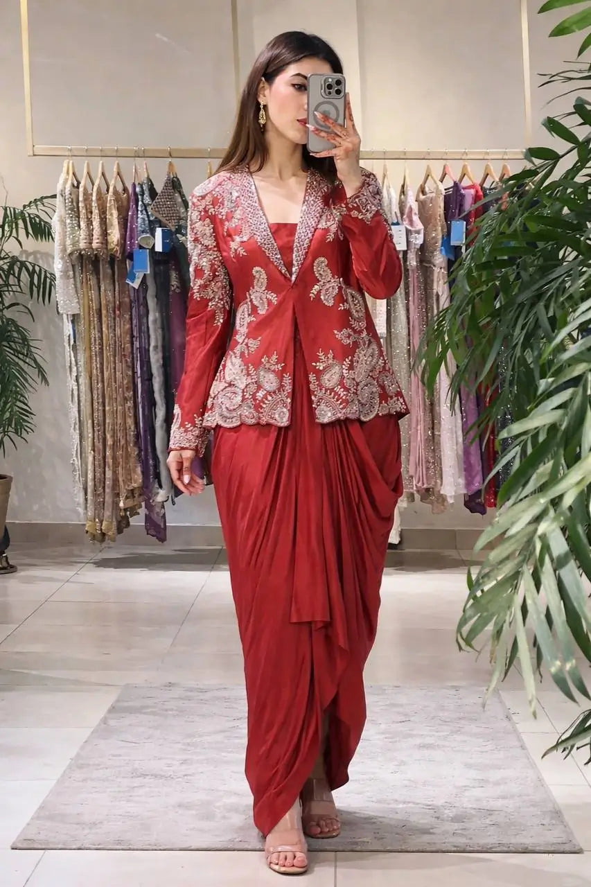 Embroidered Koti Style Dhoti Lehenga Set for Wedding and Festive Wear