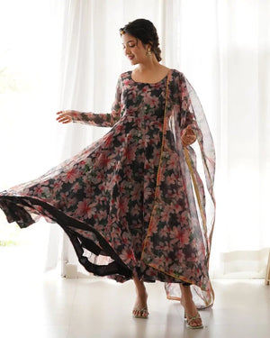 Organza Taby Silk Digital Print Gown Set with Dupatta & Bottom