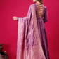 Designer Roman Silk Embroidered Gown Set with Jacquard Dupatta