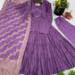 Designer Roman Silk Embroidered Gown Set with Jacquard Dupatta