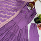 Designer Roman Silk Embroidered Gown Set with Jacquard Dupatta