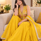 Yellow Embroidered Jacket Palazzo Set