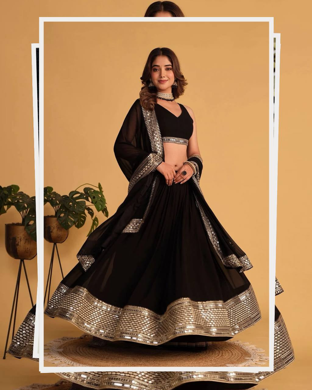 Sequin Border Lehenga Choli with Dupatta