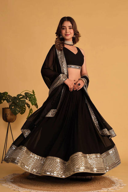 Sequin Border Lehenga Choli with Dupatta
