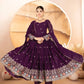 Wine Embroidered Blooming Anarkali Gown Set with Dupatta
