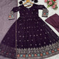 Wine Embroidered Blooming Anarkali Gown Set with Dupatta