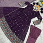 Wine Embroidered Blooming Anarkali Gown Set with Dupatta