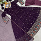 Wine Embroidered Blooming Anarkali Gown Set with Dupatta