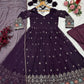 Wine Embroidered Blooming Anarkali Gown Set with Dupatta
