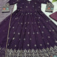 Wine Embroidered Blooming Anarkali Gown Set with Dupatta