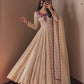 Beige Crinkle Anarkali Gown with Dupatta