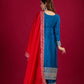 Embroidered Chinnon Silk Suit Set with Dupatta