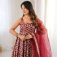 Maroon Butti Jacquard Anarkali Set