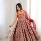 Maroon Butti Jacquard Anarkali Set