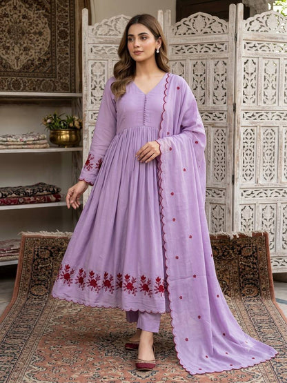 Scalloped Chanderi Anarkali with Dupatta