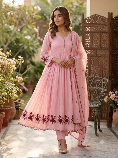 Scalloped Chanderi Anarkali with Dupatta