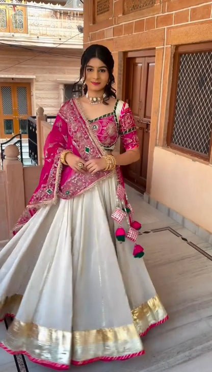 Ivory Magenta Embroidered Lehenga