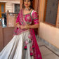 Ivory Magenta Embroidered Lehenga