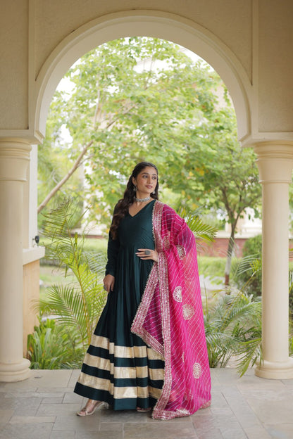 Rayon Gota Patti Anarkali with Leheriya Dupatta