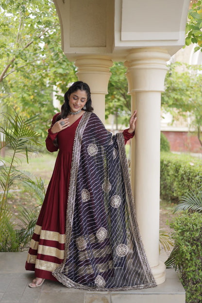 Rayon Gota Patti Anarkali with Leheriya Dupatta