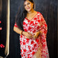 White Organza Saree with Red Rose Embroidery
