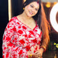 White Organza Saree with Red Rose Embroidery