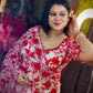 White Organza Saree with Red Rose Embroidery