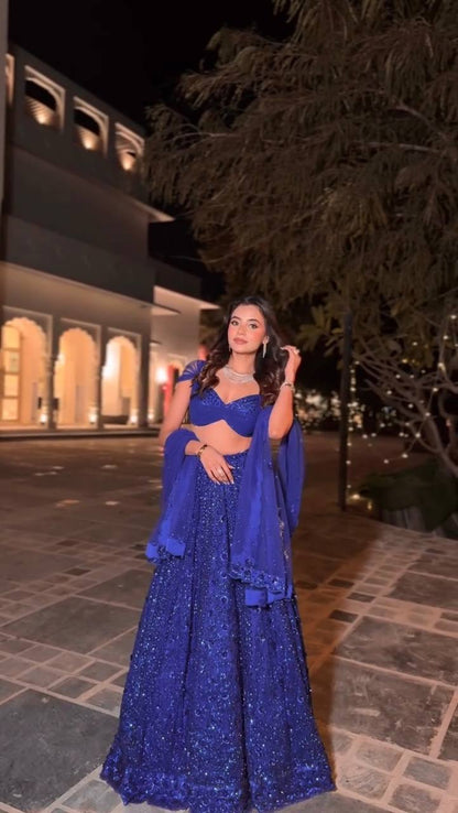 Royal Blue Sequin Lehenga Choli