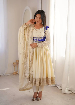 Embroidered Chinon Silk Anarkali Suit Set with Koti for Wedding and Festive Wear