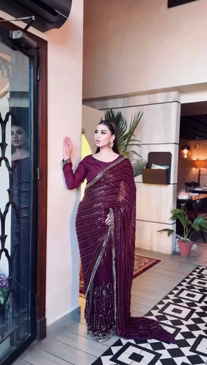 Kasturi Silk Sequin Embroidered Saree with Designer Blouse for Wedding and Party Wear