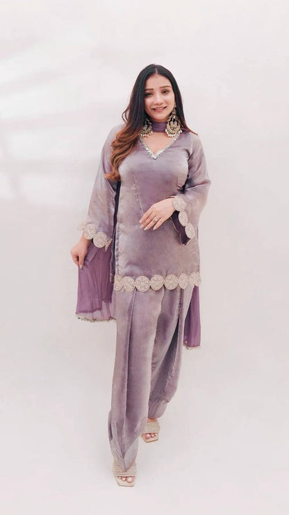 Lavender Shimmer Silk Farshi Salwar Suit