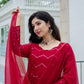 Crimson Bandhani Zigzag Anarkali Suit