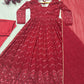 Crimson Bandhani Zigzag Anarkali Suit