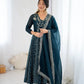 Embroidered Crunchy Silk Anarkali Gown Set with Dupatta