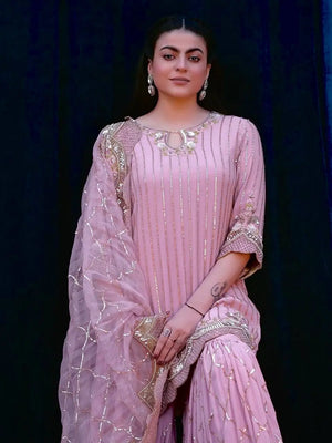 Embroidered Turkey Crush Sharara Suit Set for Wedding and Festive Wear